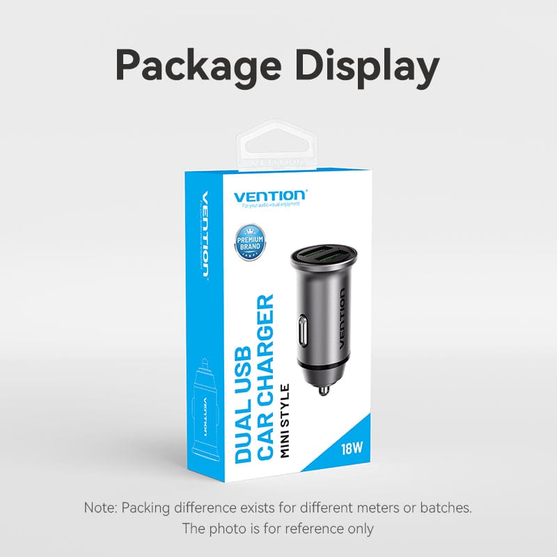 VENTION Two-Port USB A+A(18/18) Car Charger Grey Mini Style Aluminum Alloy Type