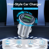 VENTION Two-Port USB A+A(18/18) Car Charger Grey Mini Style Aluminum Alloy Type