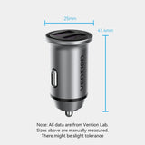 VENTION Two-Port USB A+A(30/30) Car Charger Grey Mini Style Aluminum Alloy Type