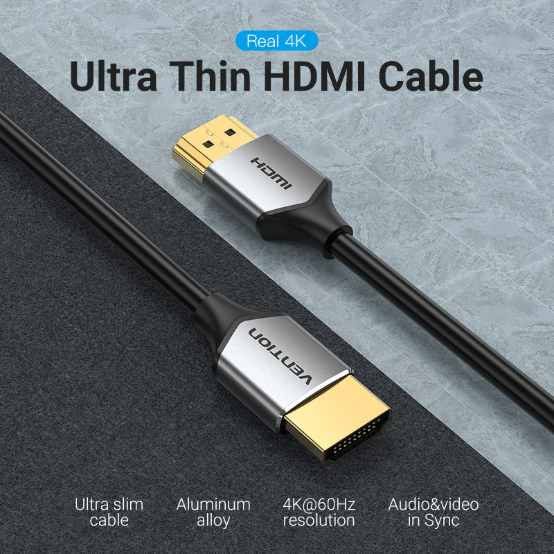 Vention ultra thin short HDMI cable for TV with 4K resolution and audio-video sync capabilities