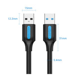 Vention USB 3.0 Data Transfer Cable with Black Durable Connectors and Specifications Shown