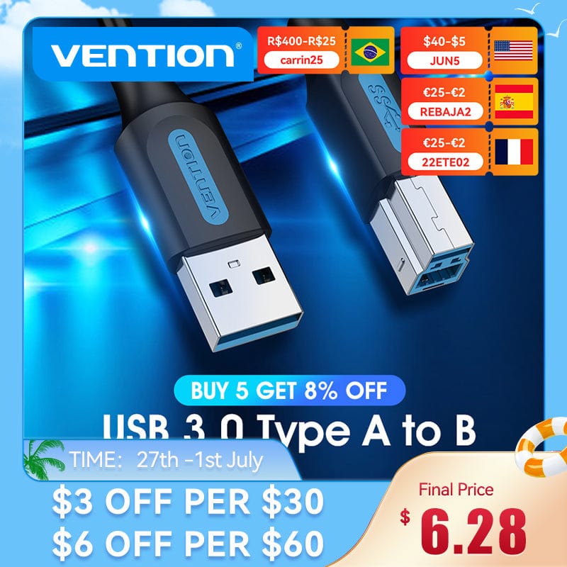 Vention USB 3.0 printer cable Type A to B for high-speed printing and data transfer