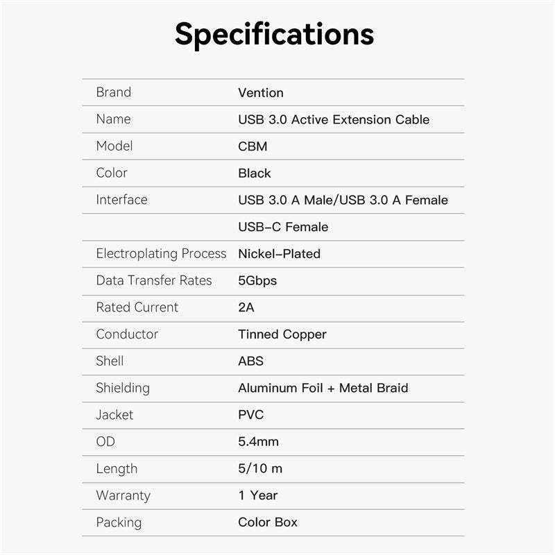 VENTION USB 3.0 Active Extension Cable 5Gbps SuperSpeed