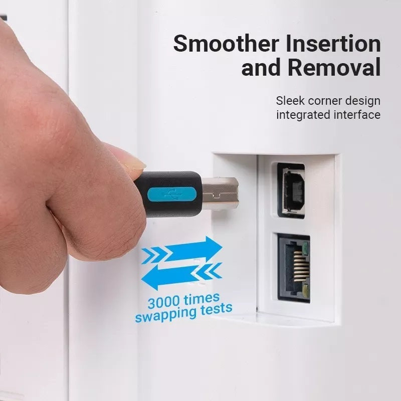 VENTION USB A printer cable designed for smooth insertion and removal with a sleek corner design