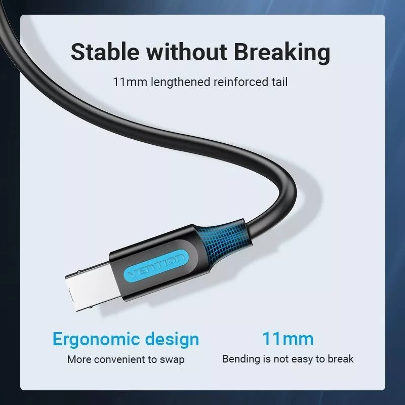 VENTION USB A printer cable with 11mm reinforced tail and ergonomic design for durability