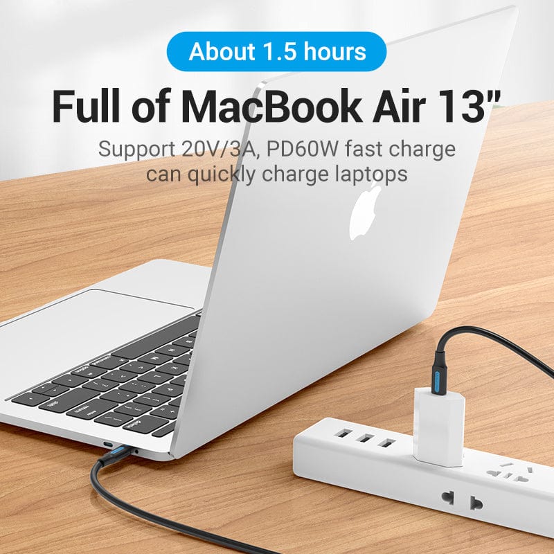 VENTION USB C Male to Male Cable connecting MacBook Air 13 for fast charging efficiency