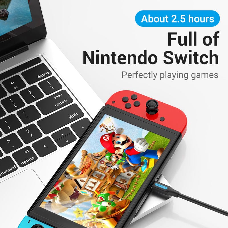 VENTION USB C Male to Male Cable connecting Nintendo Switch to laptop for seamless gaming experience