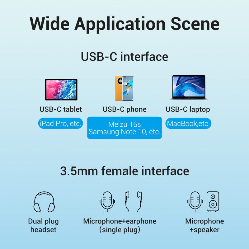 VENTION USB-C Male to Two 3.5mm Female Audio & Mic Jack Splitter Cable