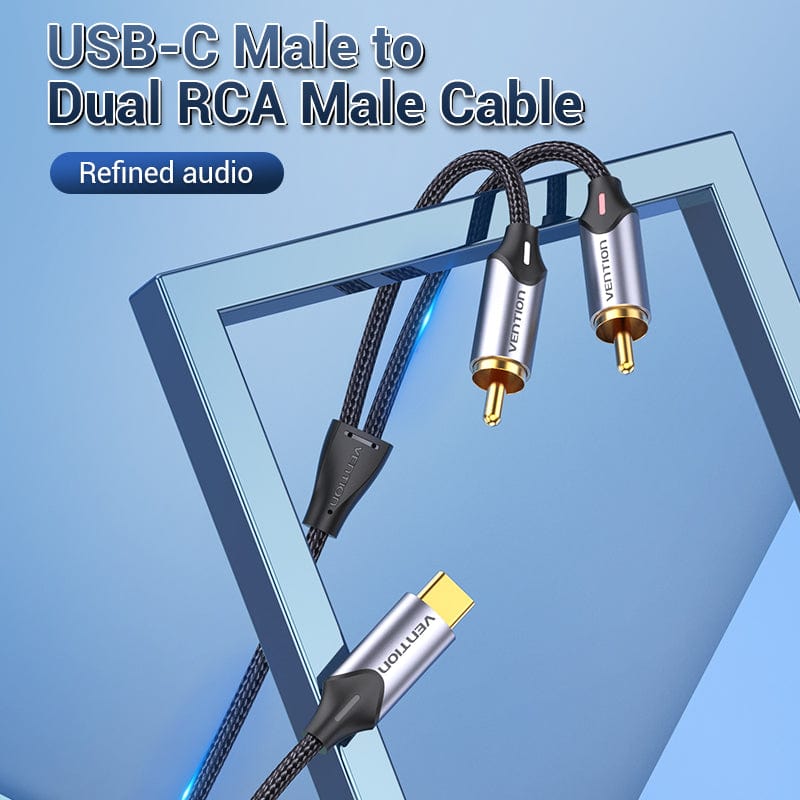 USB-C to Dual RCA cable by VENTION with durable connectors for high-quality audio transmission