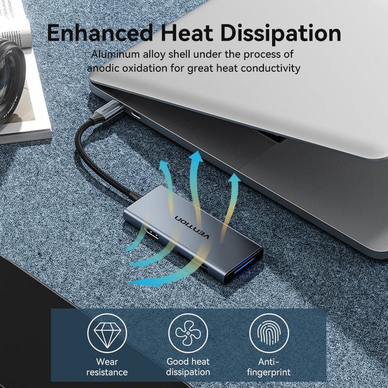 USB-C to HDMI/USB 3.0x3/SD/TF Docking Station Aluminum Alloy Type 0.15M Gray