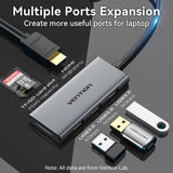USB-C to HDMI/USB 3.0x3/SD/TF Docking Station Aluminum Alloy Type 0.15M Gray