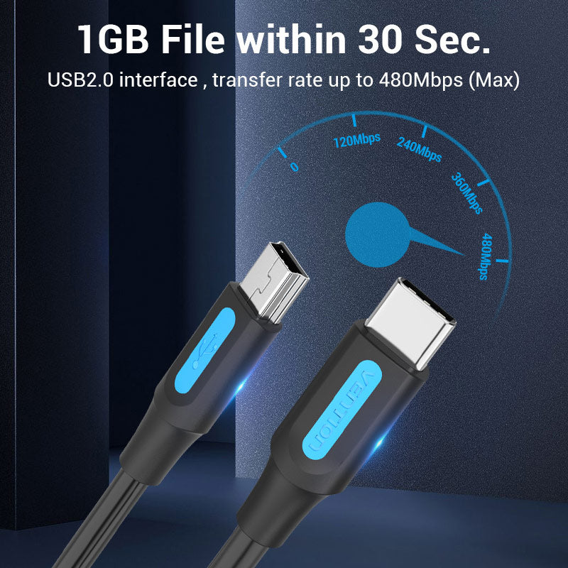 VENTION USB C to Mini-B Cable - High-Quality Data Transfer