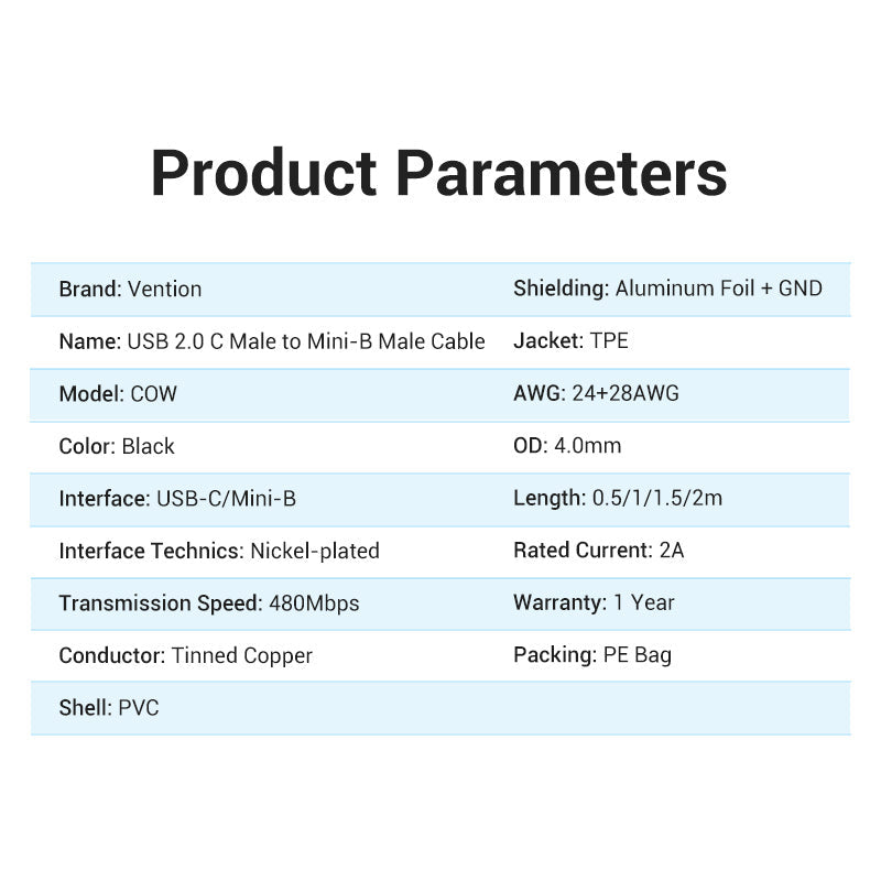 VENTION USB C to Mini-B Cable - High-Quality Data Transfer
