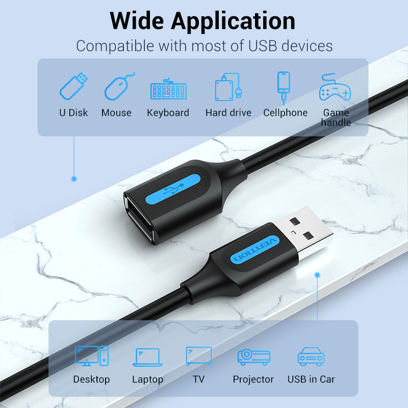 VENTION USB extension cable USB 2.0 for connecting various USB devices like keyboard and mouse