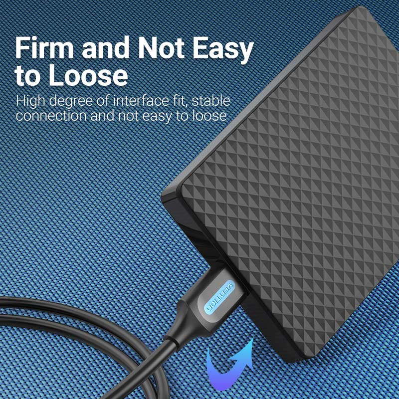 Vention USB Mini-B cable with a firm, stable connection designed not to lose fit easily