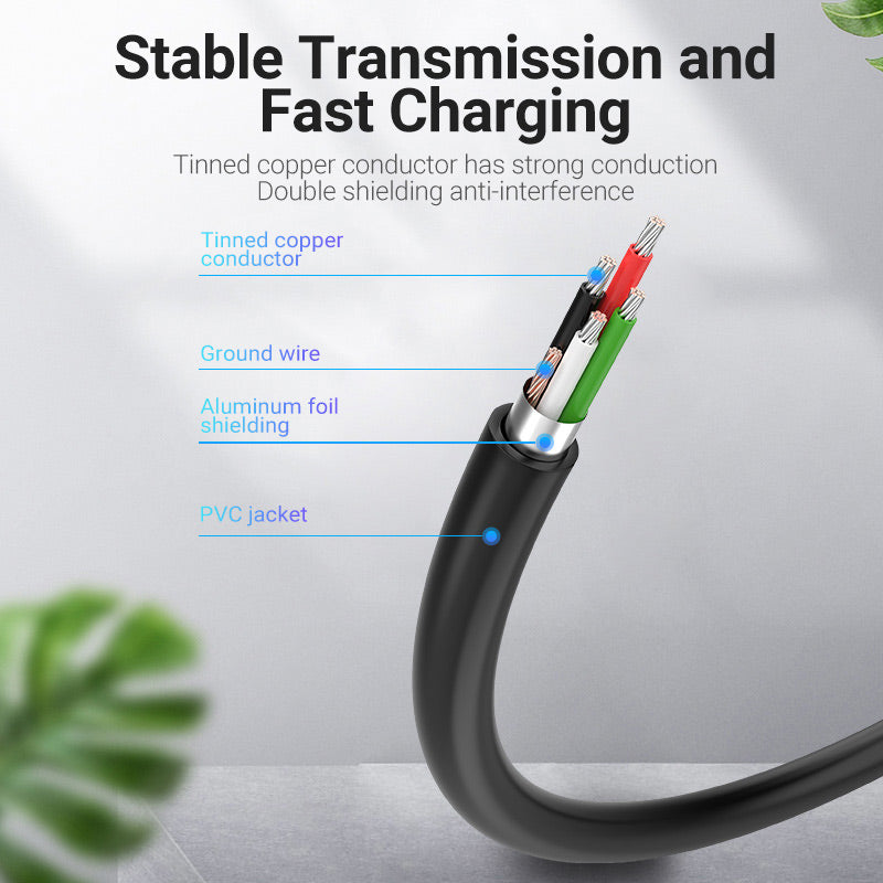 Vention USB Mini-B cable with tinned copper conductor and double shielding for stable transmission and fast charging
