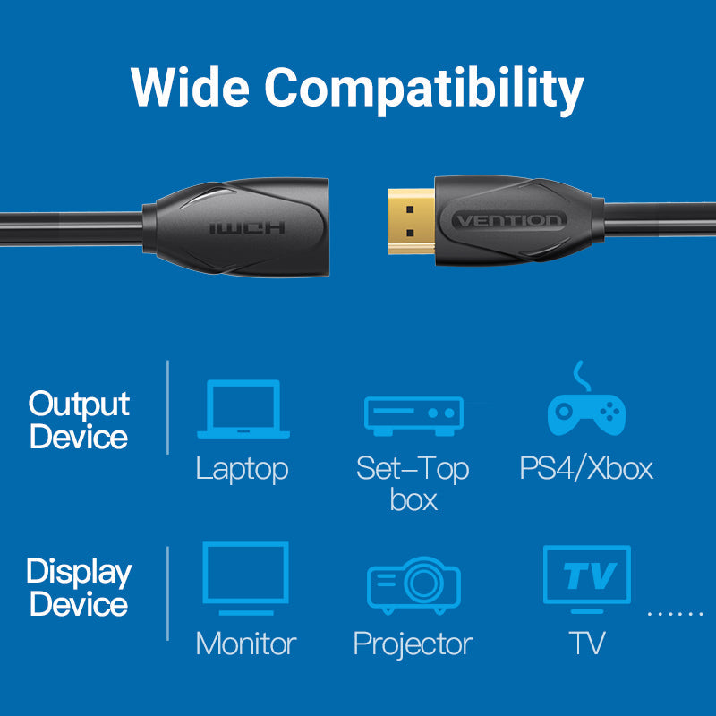 VENTION HDMI Extension Cable with 4K Support and Gold-Plated Connectors