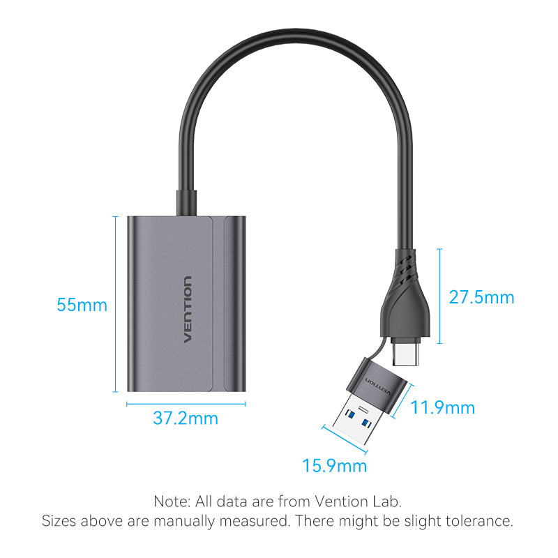 VENTION USB-C + USB-A to HDMI Adapter 0.15M Gray Aluminium Alloy Type