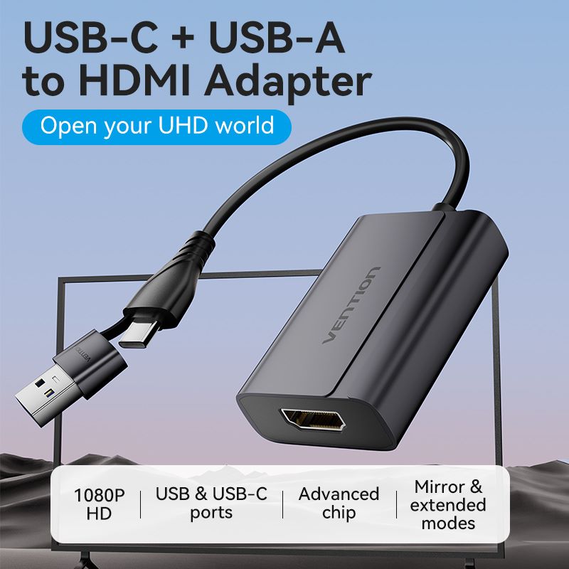 VENTION USB-C + USB-A to HDMI Adapter 0.15M Gray Aluminium Alloy Type