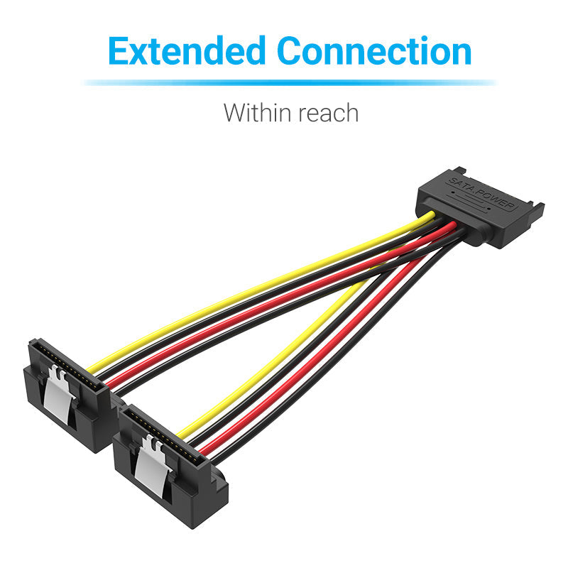 VENTION SATA 15P Male to 90° 2*15P Female Power Splitter Cable 0.15M Black