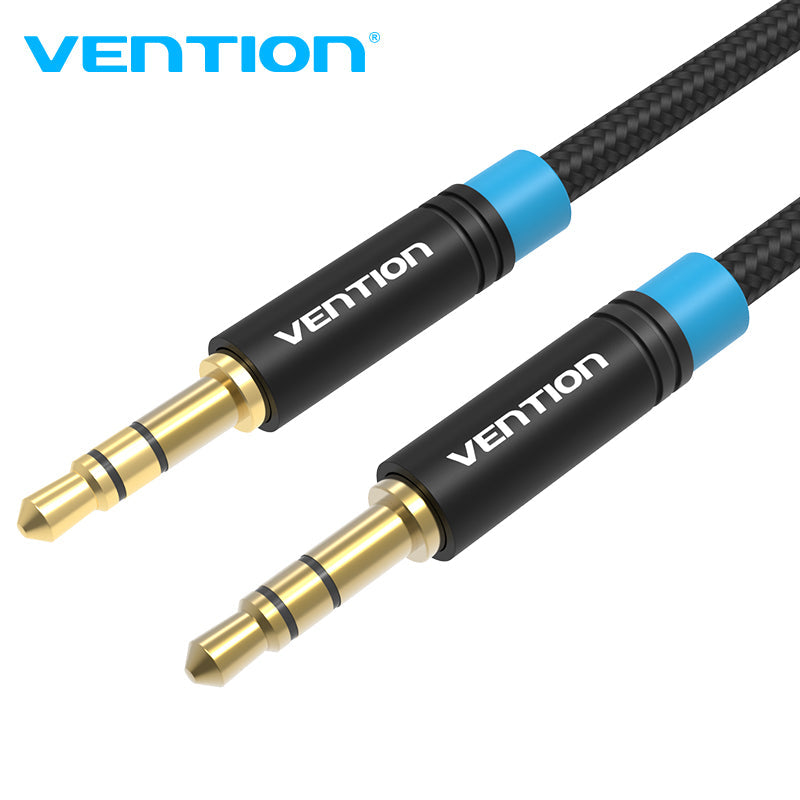 VENTION Cotton Braided 3.5mm Male to Male Audio Cable Black Metal Type