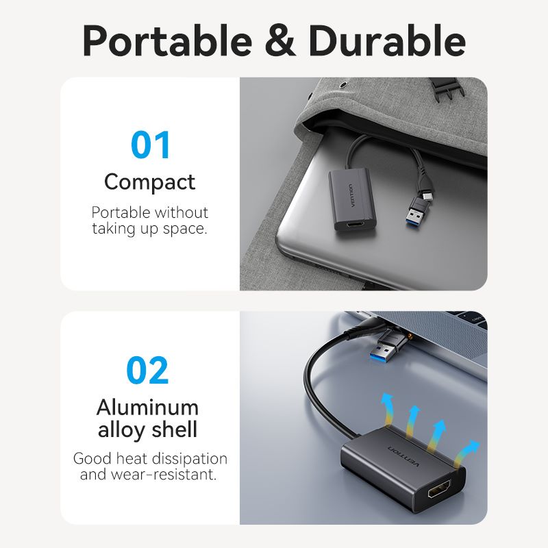 VENTION USB-C + USB-A to HDMI Adapter 0.15M Gray Aluminium Alloy Type