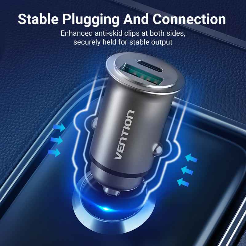 VENTION 25W Dual USB Car Charger (PD3.0+QC3.0) Gray Mini Style Aluminium Alloy Type