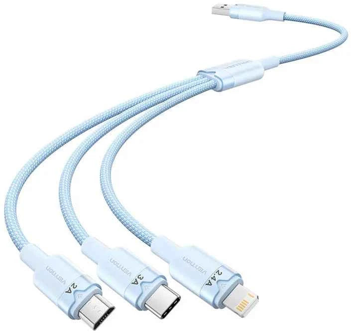 VENTION VENTION USB 2.0 A Male to 3-in-1 USB-C & Lightning & Micro-B Male 3A Cable 1.5M White Aluminum Alloy