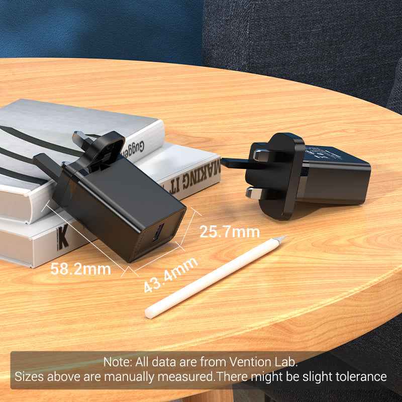 VENTION 1-port USB Wall Charger(22.5W) UK-Plug Black
