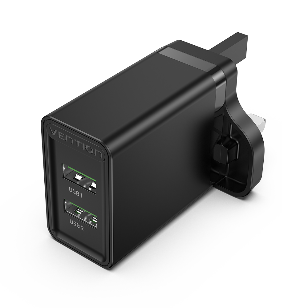 VENTION Two-Port  USB(A+A) Wall Charger (18W/18W) UK-Plug Black