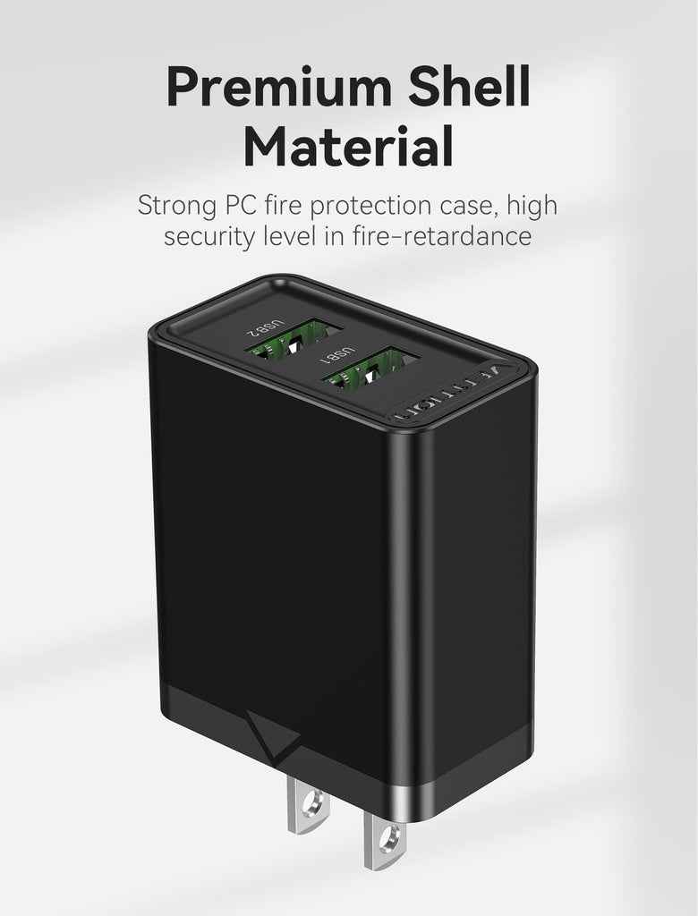 VENTION Two-Port  USB(A+A) Wall Charger (18W/18W) US-Plug Black