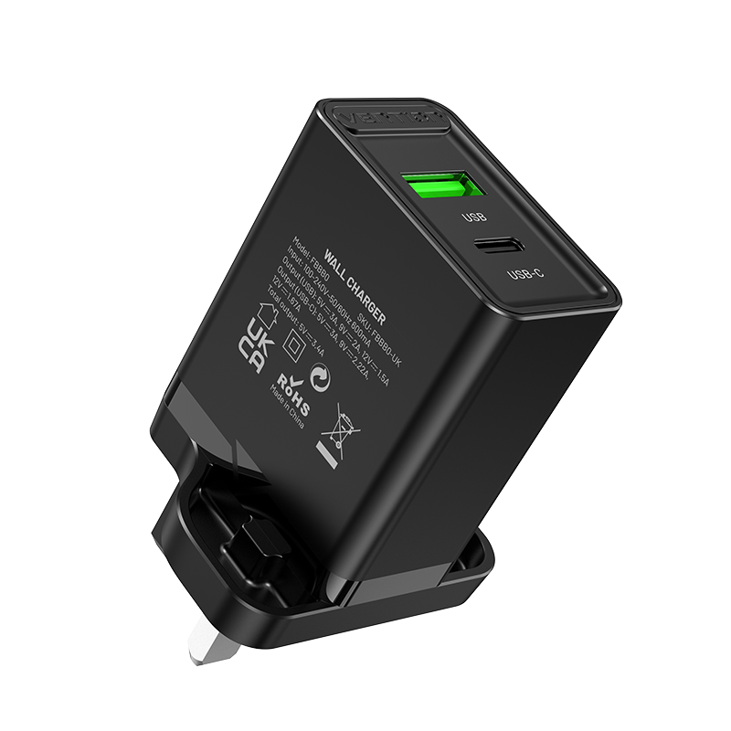 VENTION Two-Port  USB(A+C) Wall Charger (18W/20W) UK-Plug Black