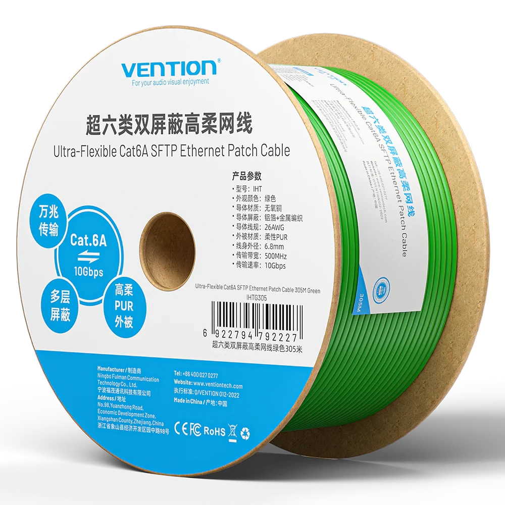 VENTION Ultra-Flexible Cat6A SFTP Ethernet Patch Cable 305M Green