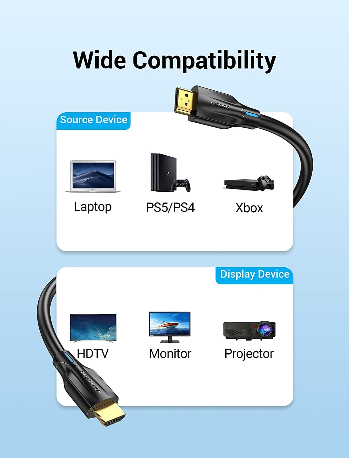 VENTION premium HDMI 8K cable for gaming with wide compatibility for laptops, PS5, Xbox, and displays