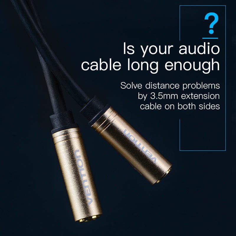 3.5mm Stereo AUX Extension Cable – Female To Male – Gold Plated – Universal – Black
