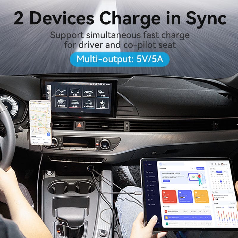 VENTION Two-Port USB A+C (30+30) Car Charger Grey Mini Style Aluminum Alloy Type