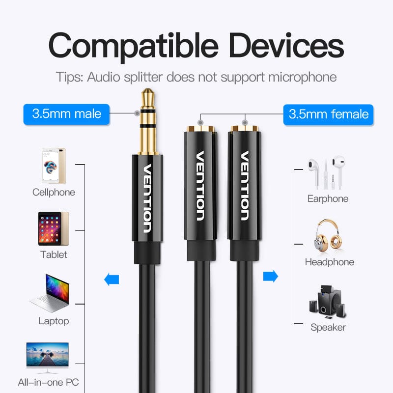 VENTION 3.5mm Male to 2*3.5mm Female Stereo Splitter Cable