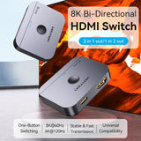 VENTION 2-Port Bi-Directional 8K HDMI Switcher Gray Aluminium Alloy Type