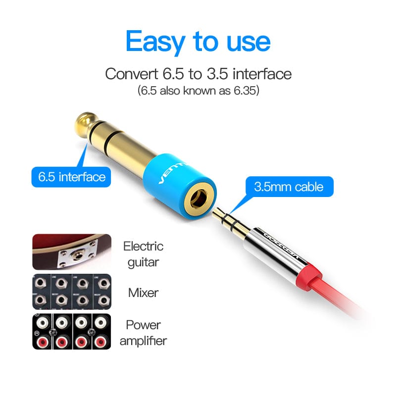 VENTION 6.35mm Male to 3.5mm Female Audio Adapter Blue Aluminum Alloy Type