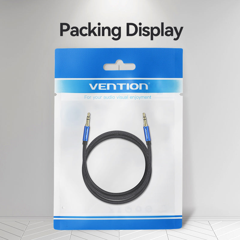 VENTION male to male aux cable in packaging for high-quality audio connection