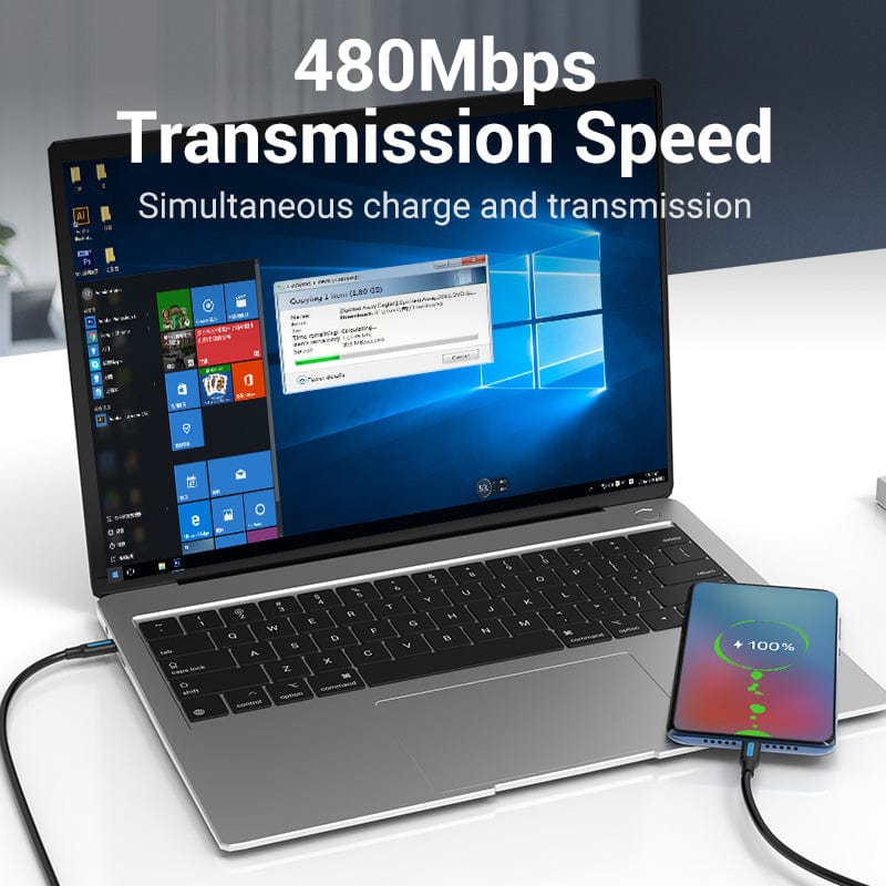 VENTION USB C Male to Male Cable for fast data transfer at 480Mbps and simultaneous charging